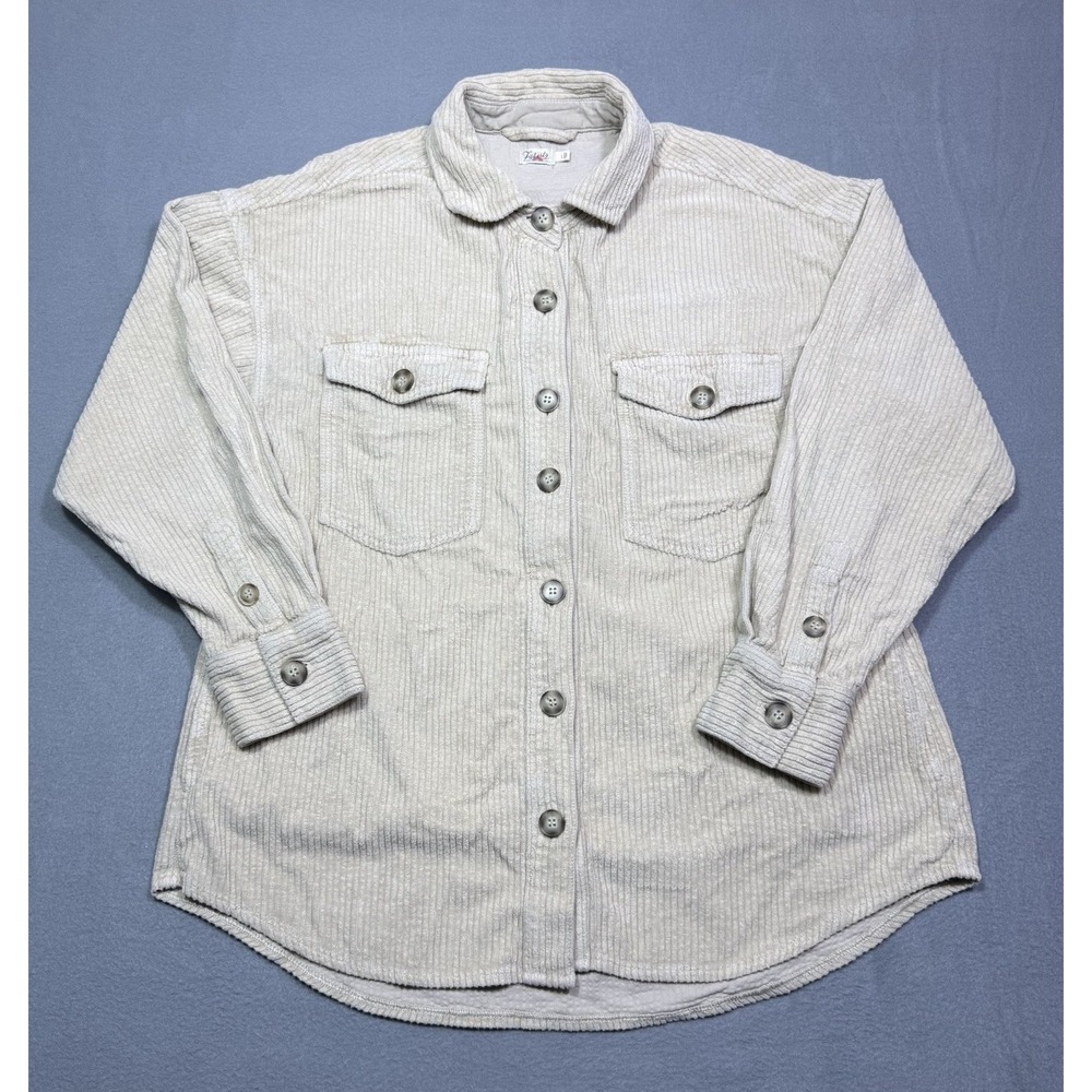 Faherty Corduroy Shirt Jacket Womens L Shacket Oatmeal Athleisure Utility Boho